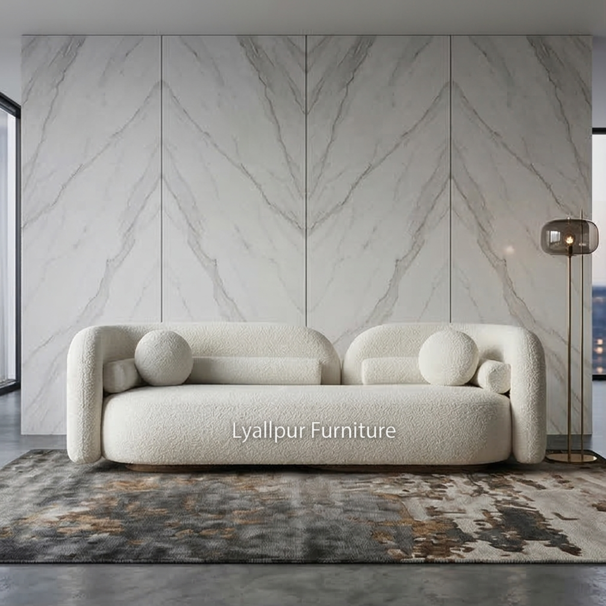 Modern Curved Boucle Sofa