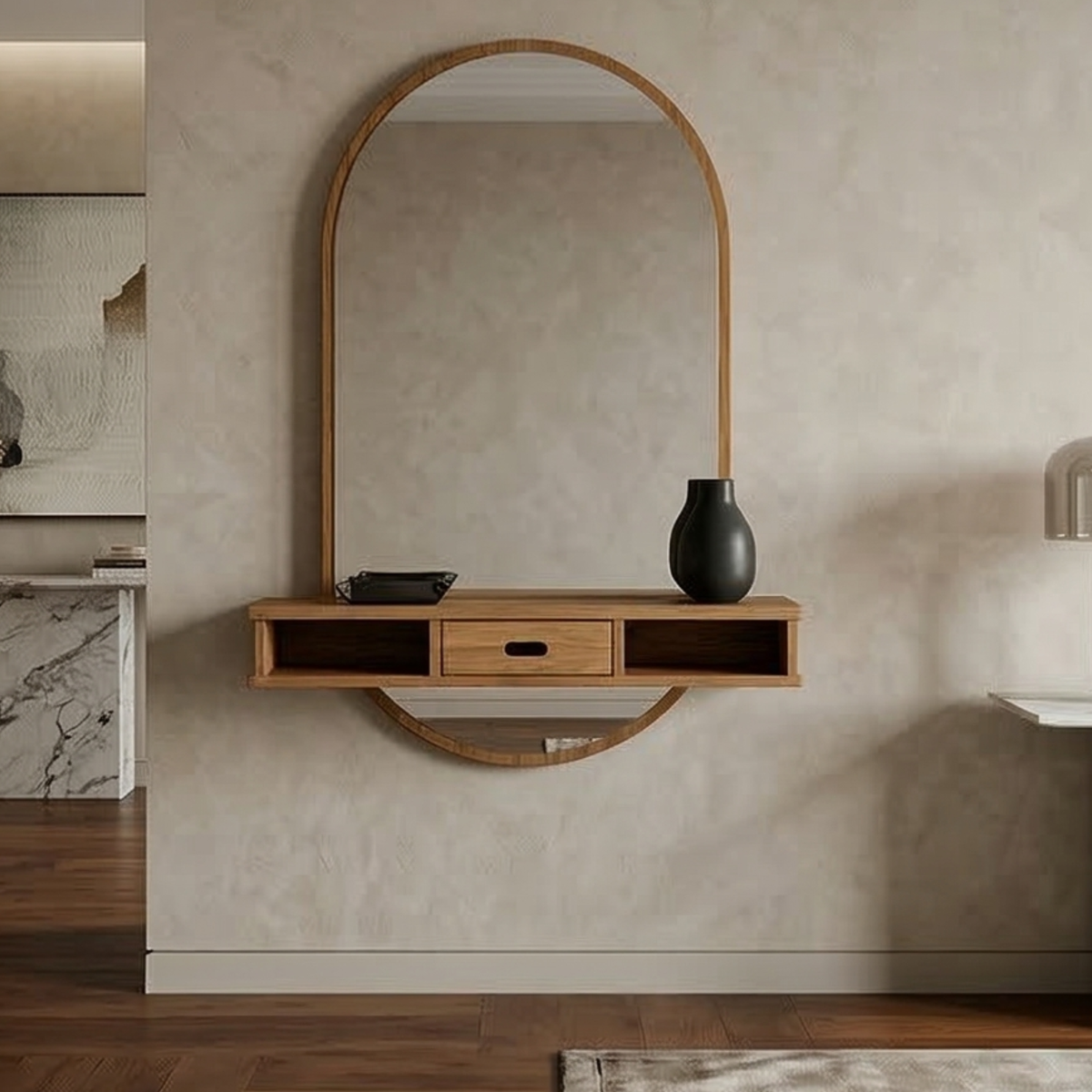 Modern Entryway Mirror Shelf