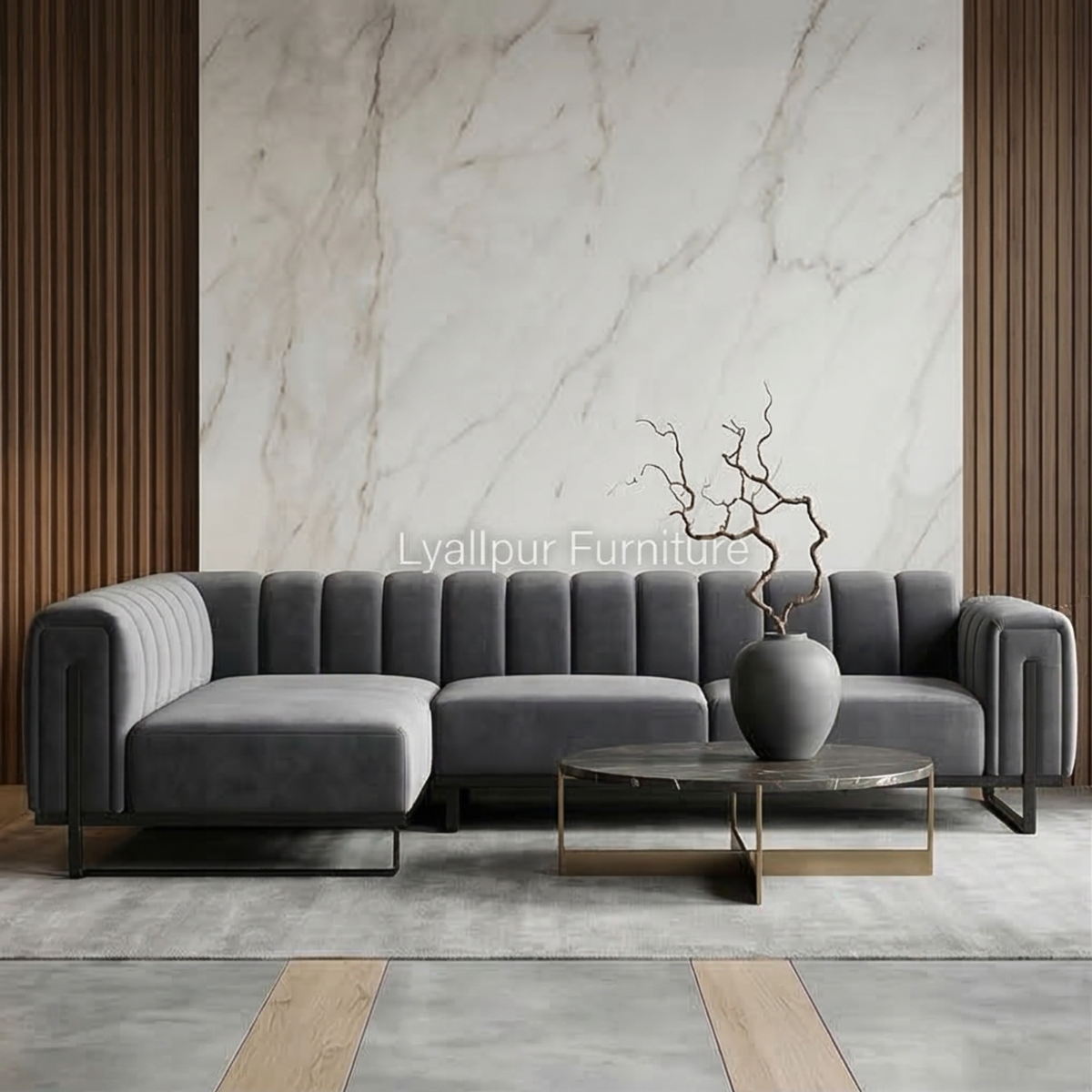 Modern Grey Channel Sofa