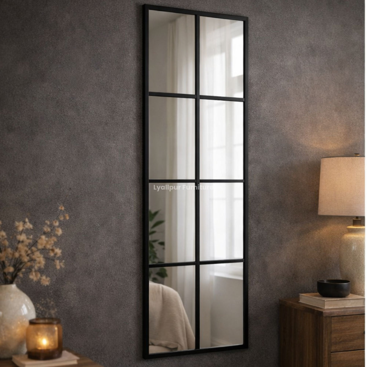 Modern Panel Wall Mirror – Black Frame