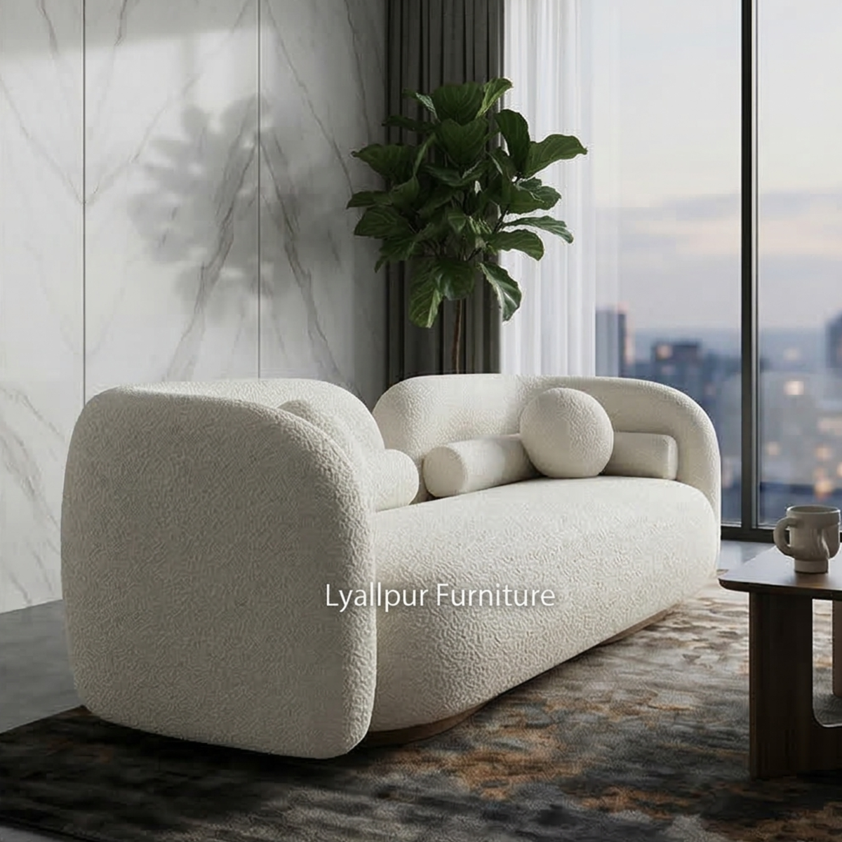 Modern Curved Boucle Sofa