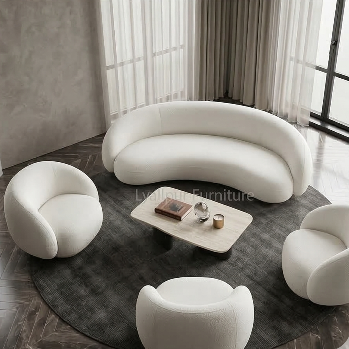 Modern Curved Boucle Sofa Set