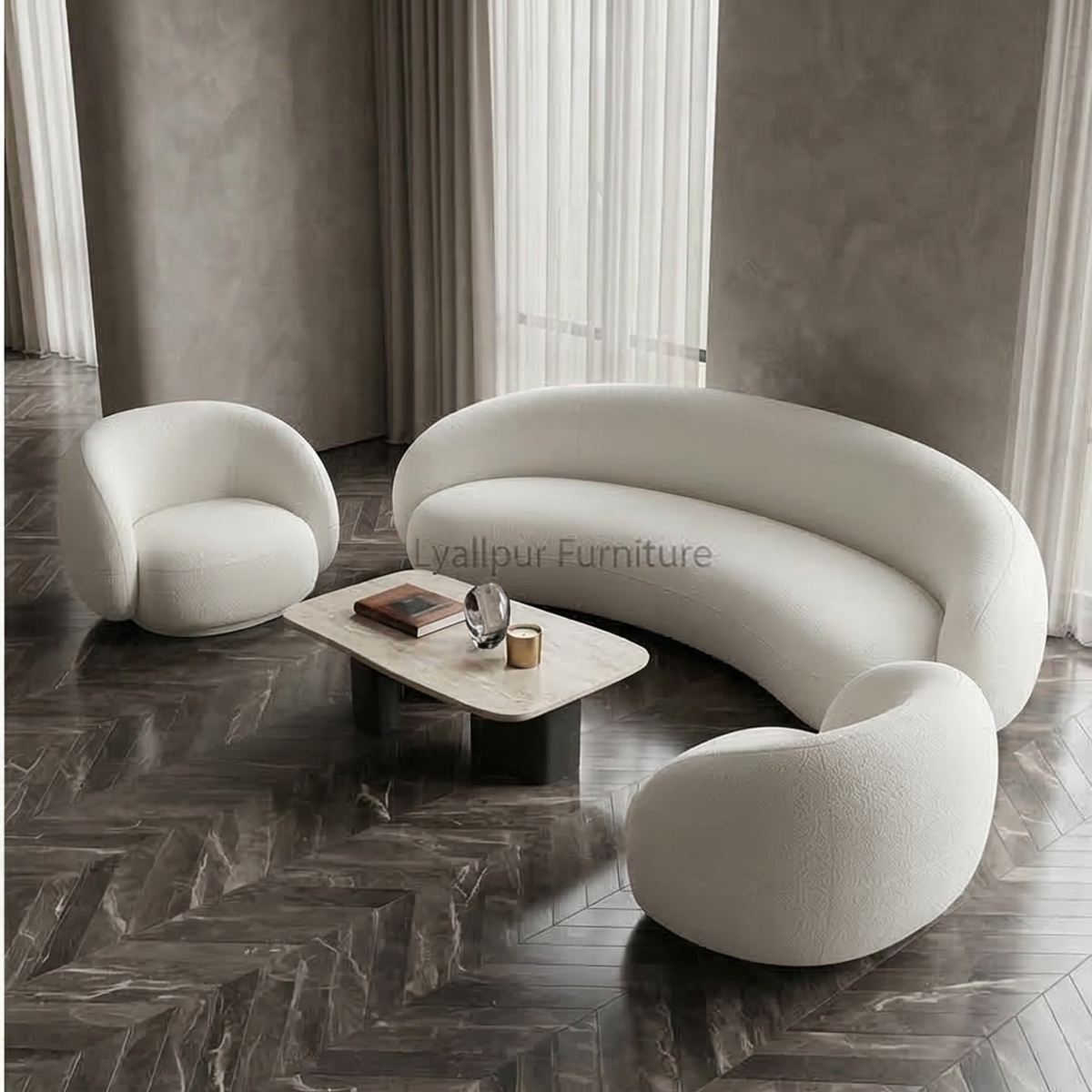 Modern Curved Boucle Sofa Set