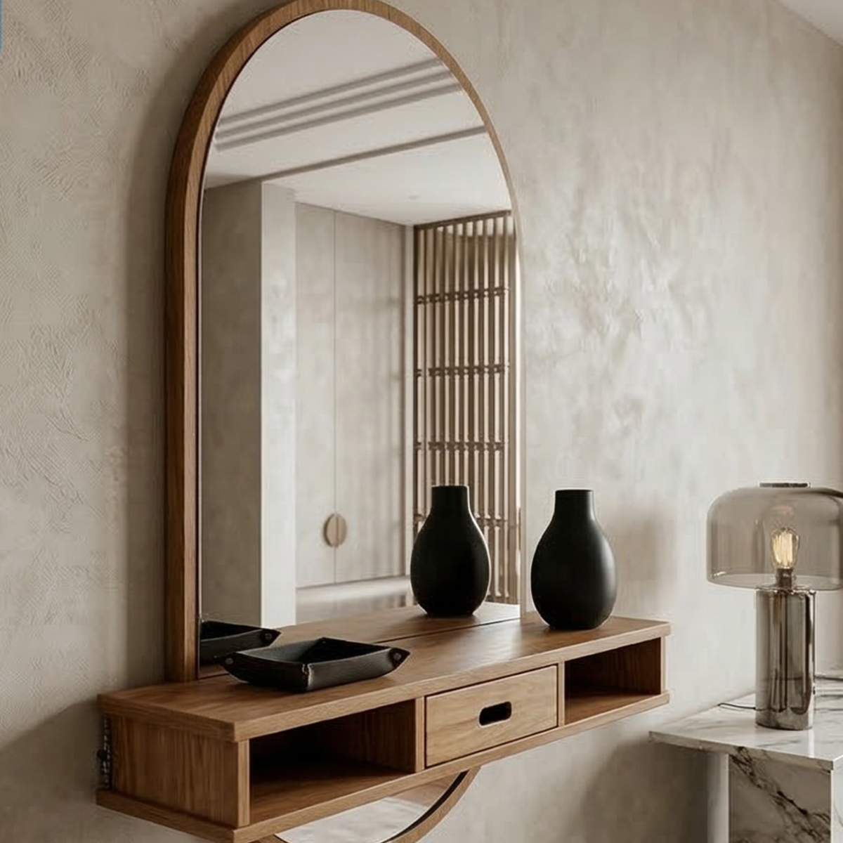 Modern Entryway Mirror Shelf