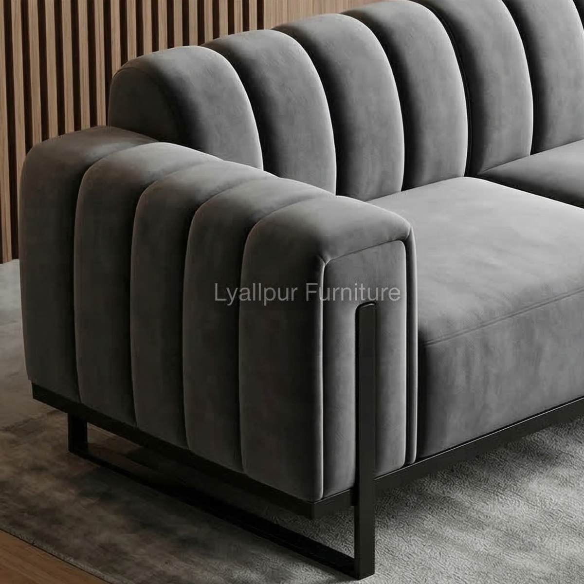 Modern Grey Channel Sofa