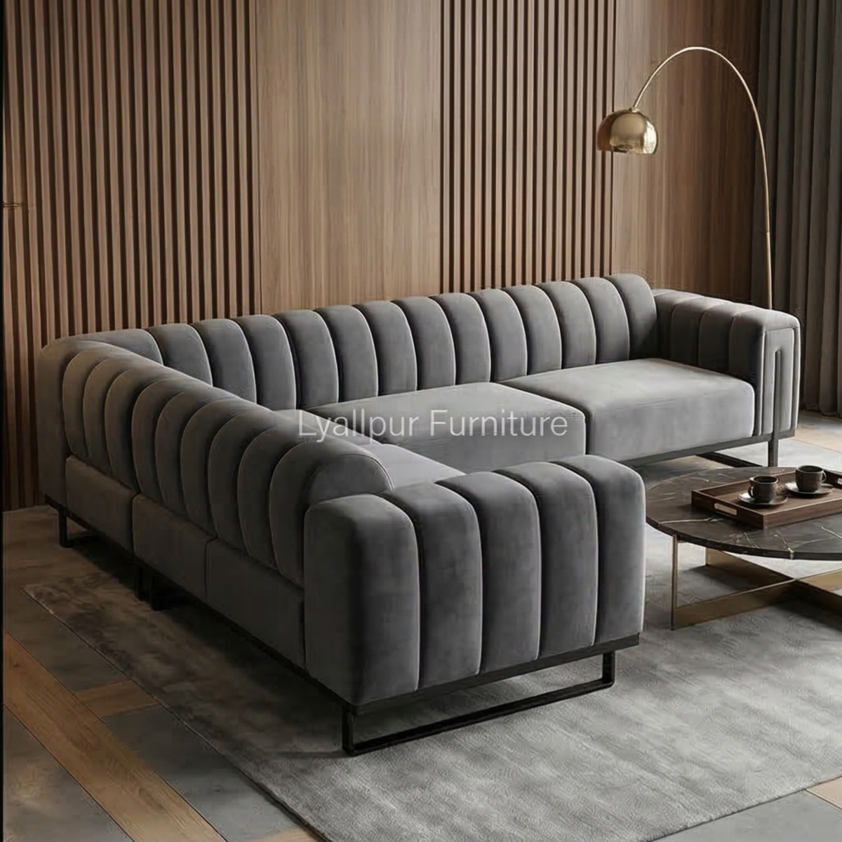 Modern Grey Channel Sofa