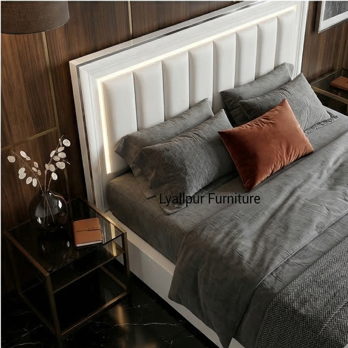 Modern White LED Fluted Bed