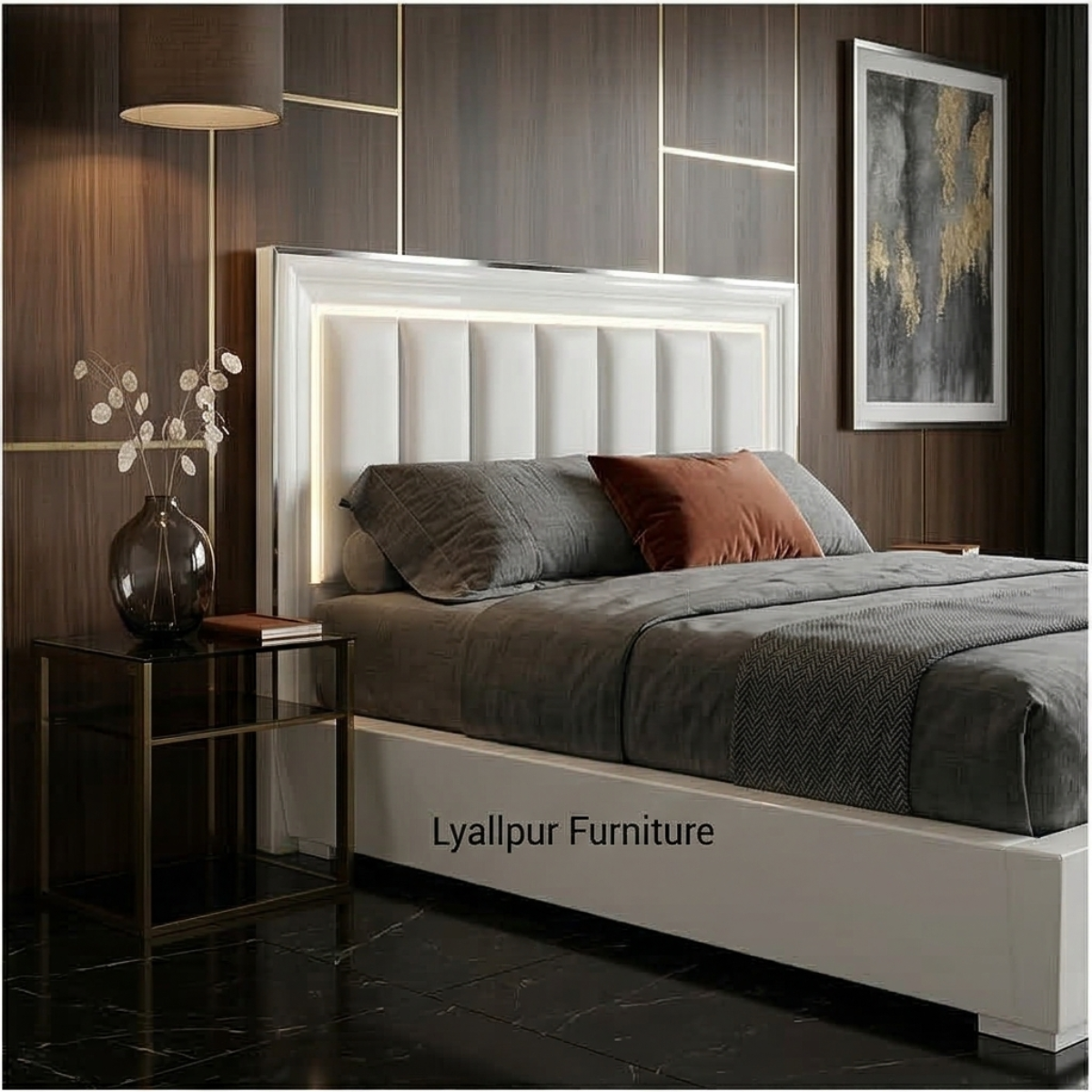 Modern White LED Fluted Bed