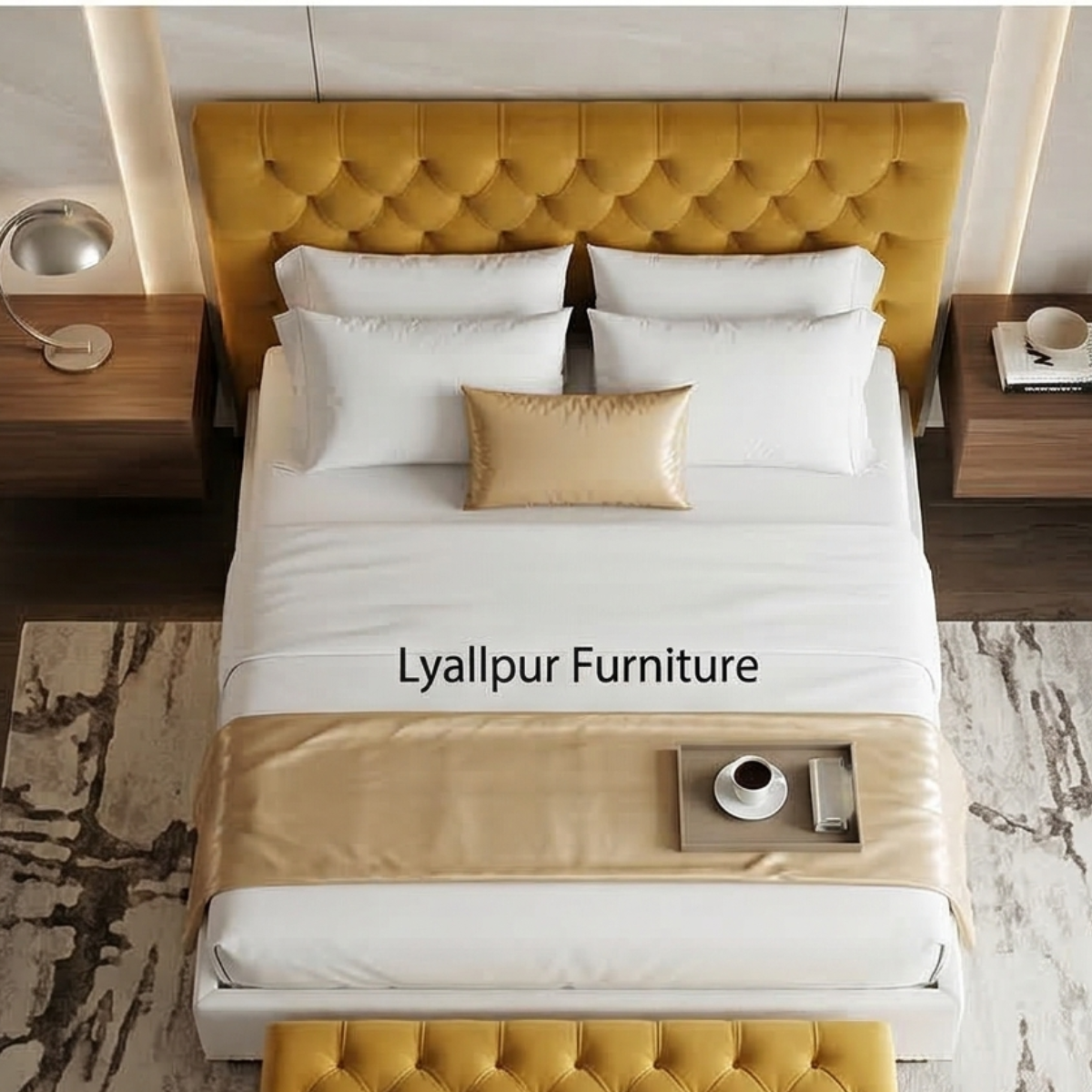 Mustard Chesterfield Bed & Bench Set