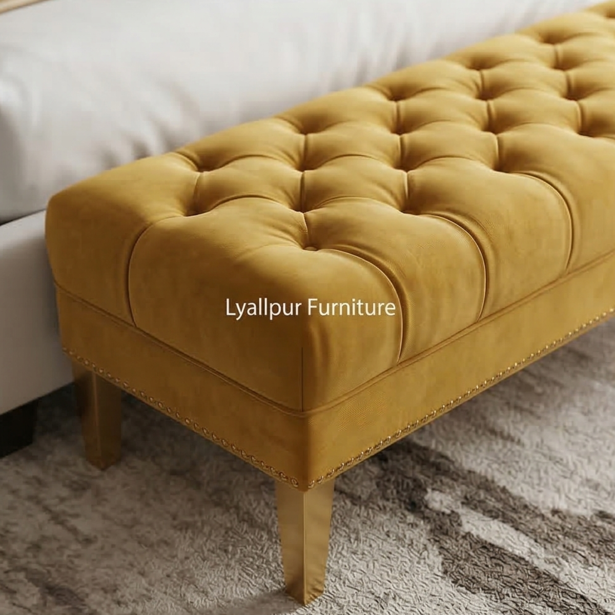 Mustard Chesterfield Bed & Bench Set