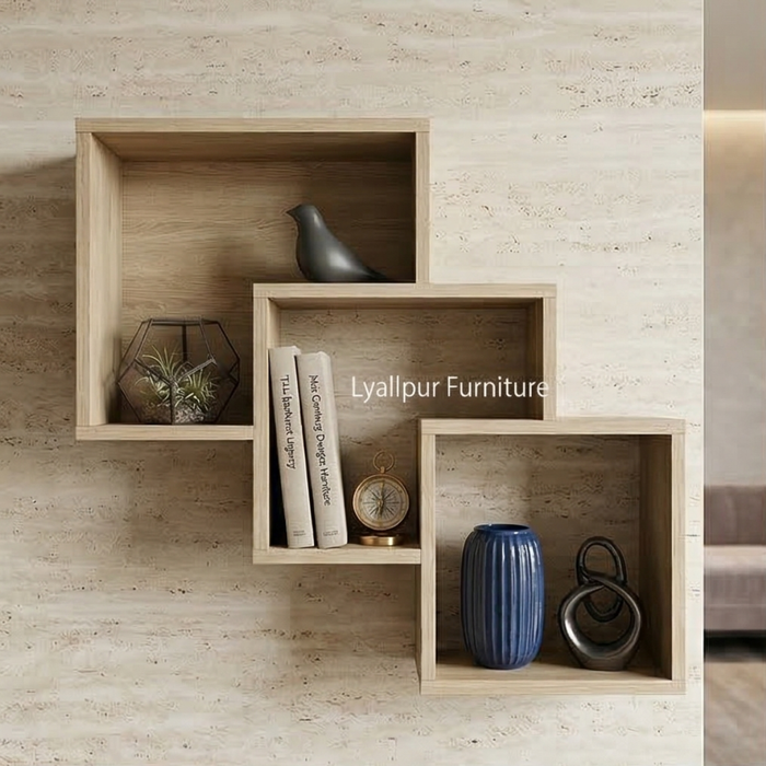 Oak Triple Cube Wall Shelf