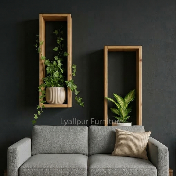 Oak Vertical Rectangle Wall Shelves