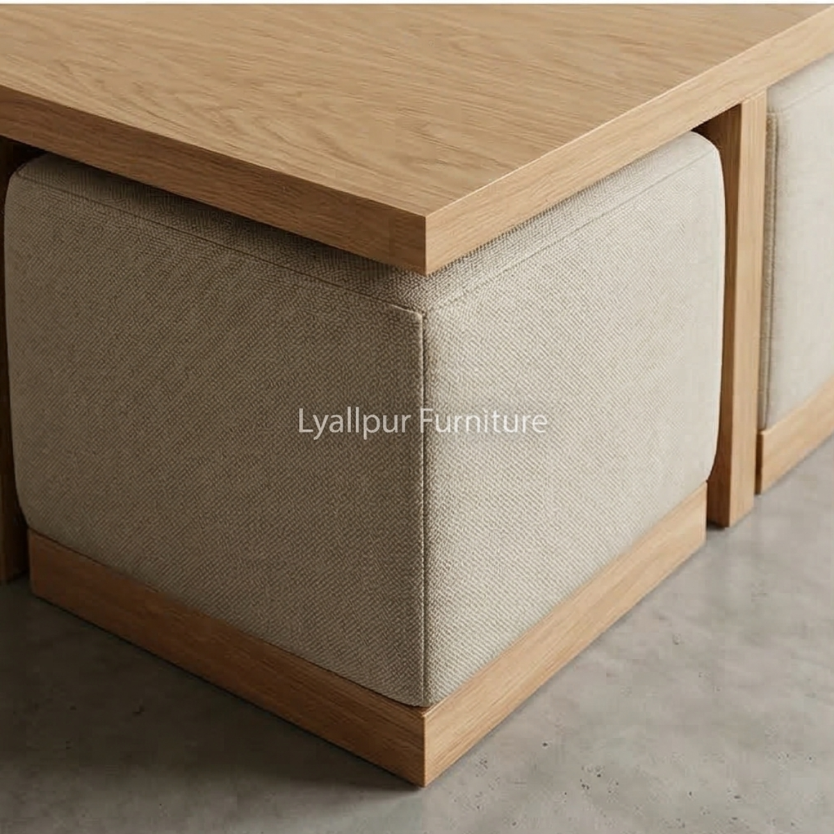 Oak Nesting Coffee Table with Ottoman Seating