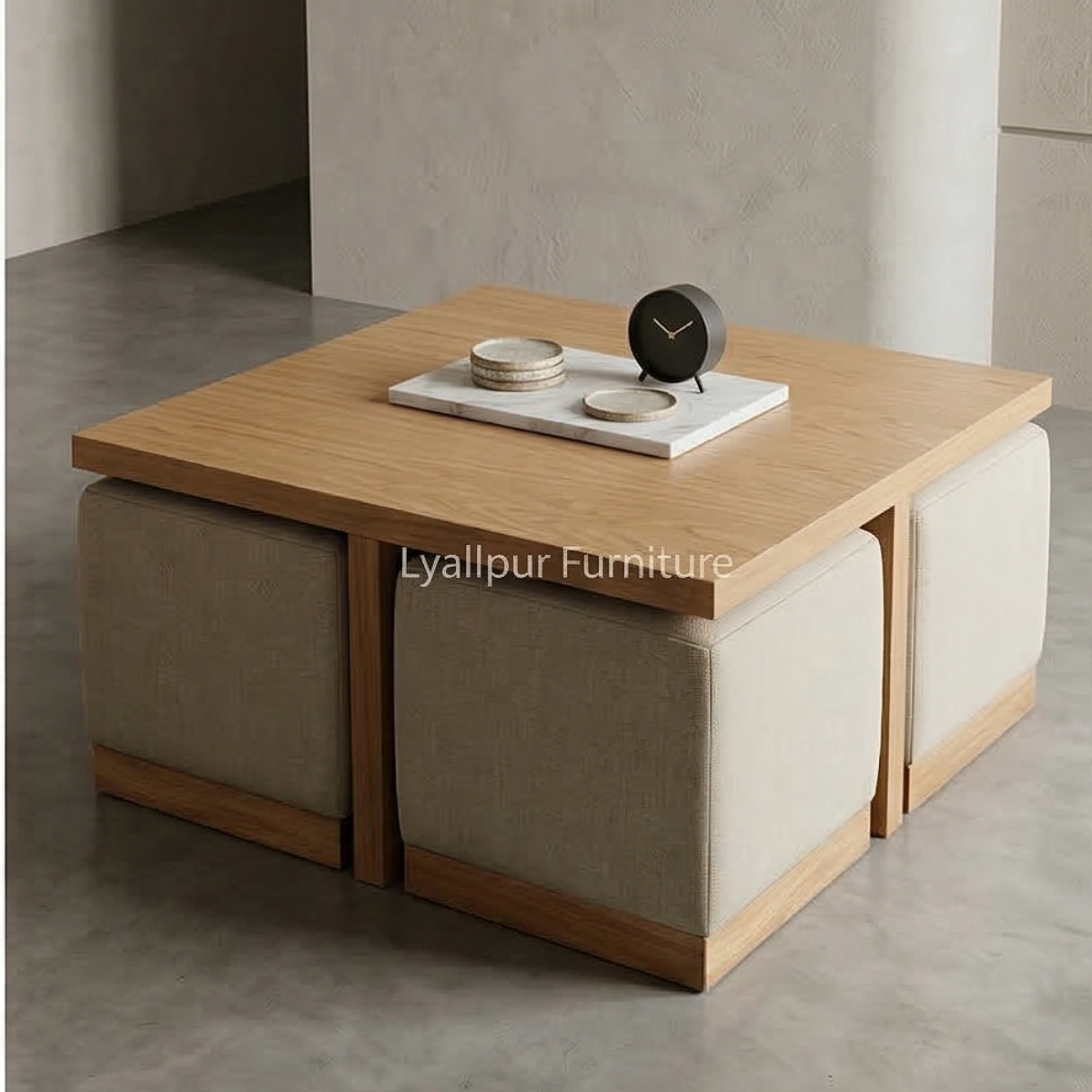 Oak Nesting Coffee Table with Ottoman Seating