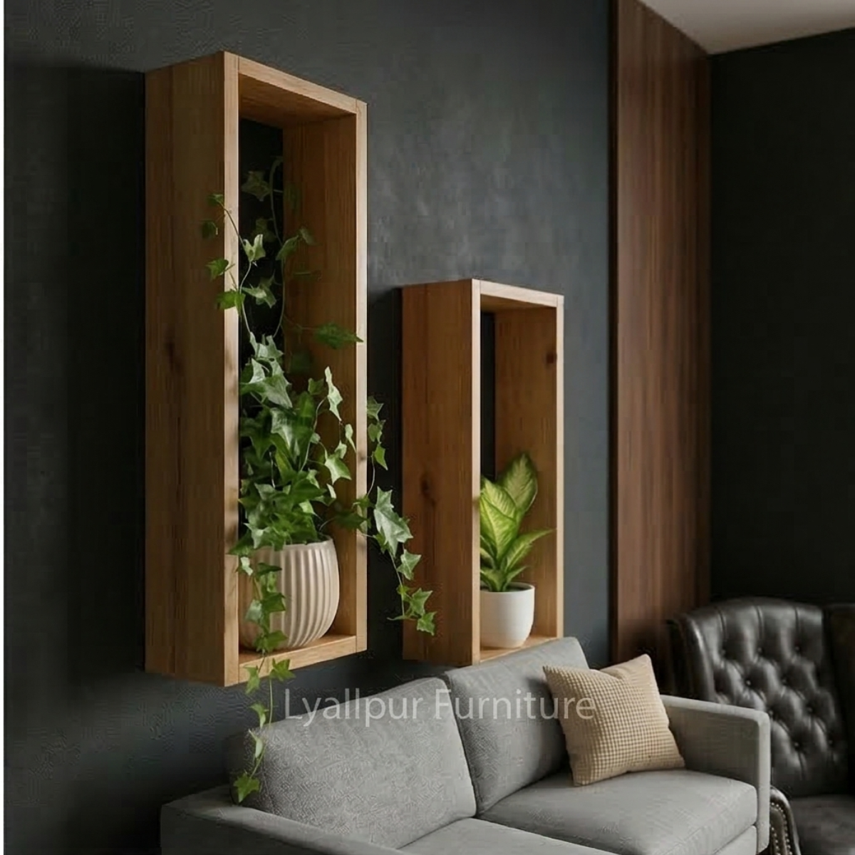 Oak Vertical Rectangle Wall Shelves