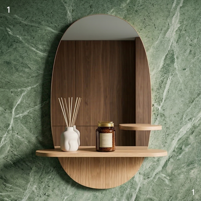 Oval Mirror with Integrated Oak Shelf