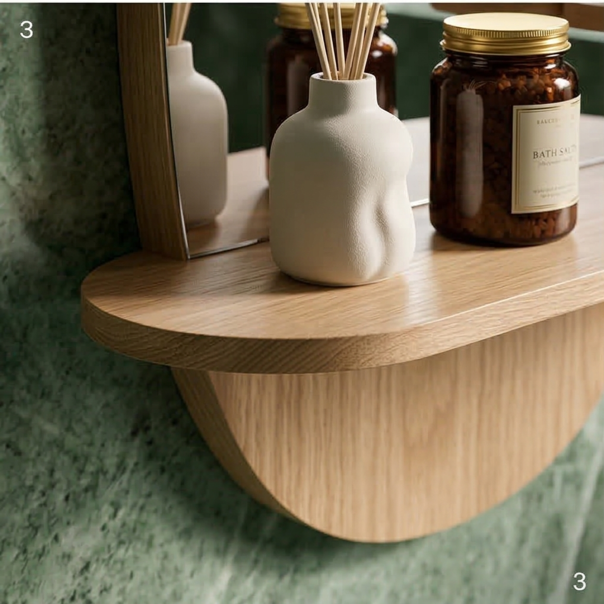 Oval Mirror with Integrated Oak Shelf