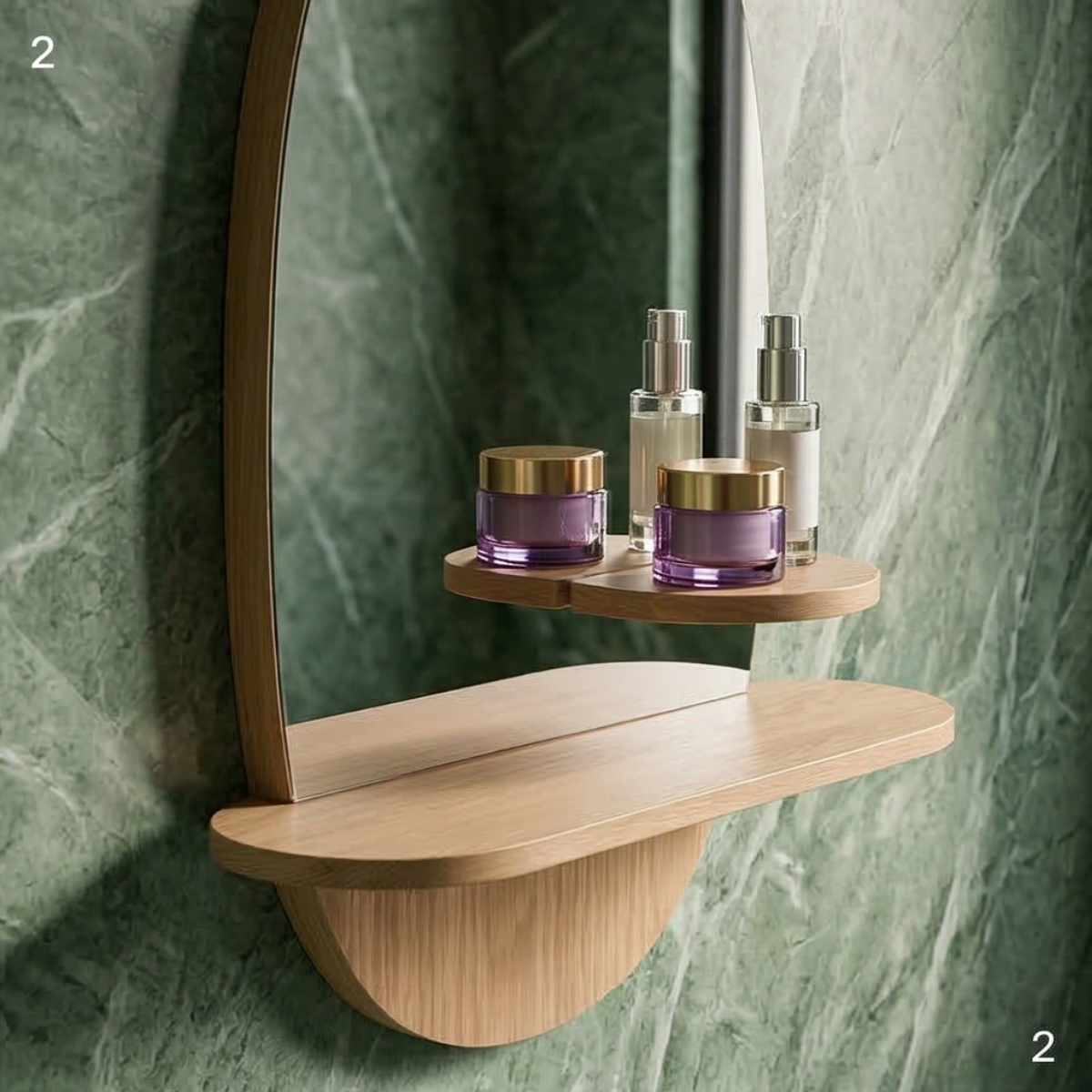 Oval Mirror with Integrated Oak Shelf