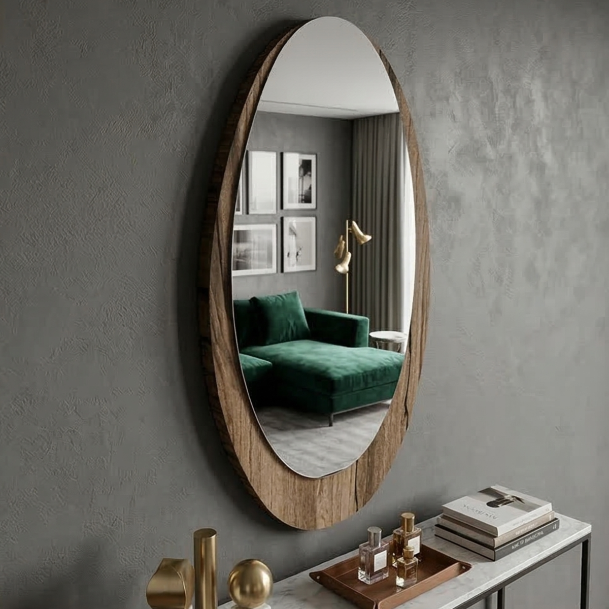 Oval Wooden Wall Mirror