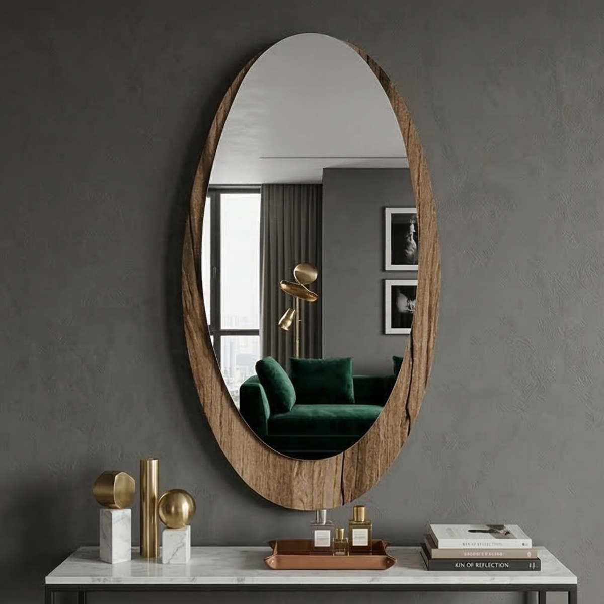 Oval Wooden Wall Mirror