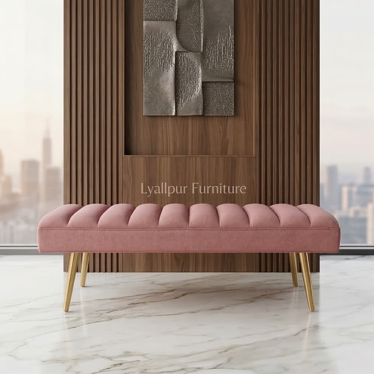 Pink Channel Tufted Bench