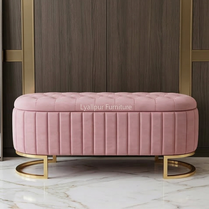 Pink Velvet Ottoman Bench