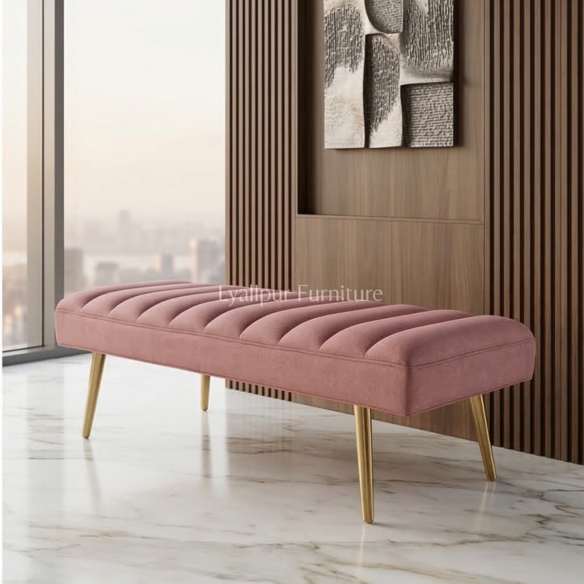 Pink Channel Tufted Bench