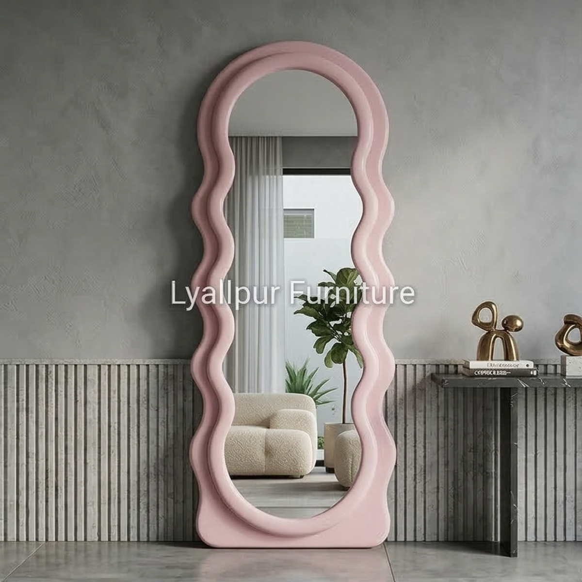 Pink Wavy Full-Length Mirror