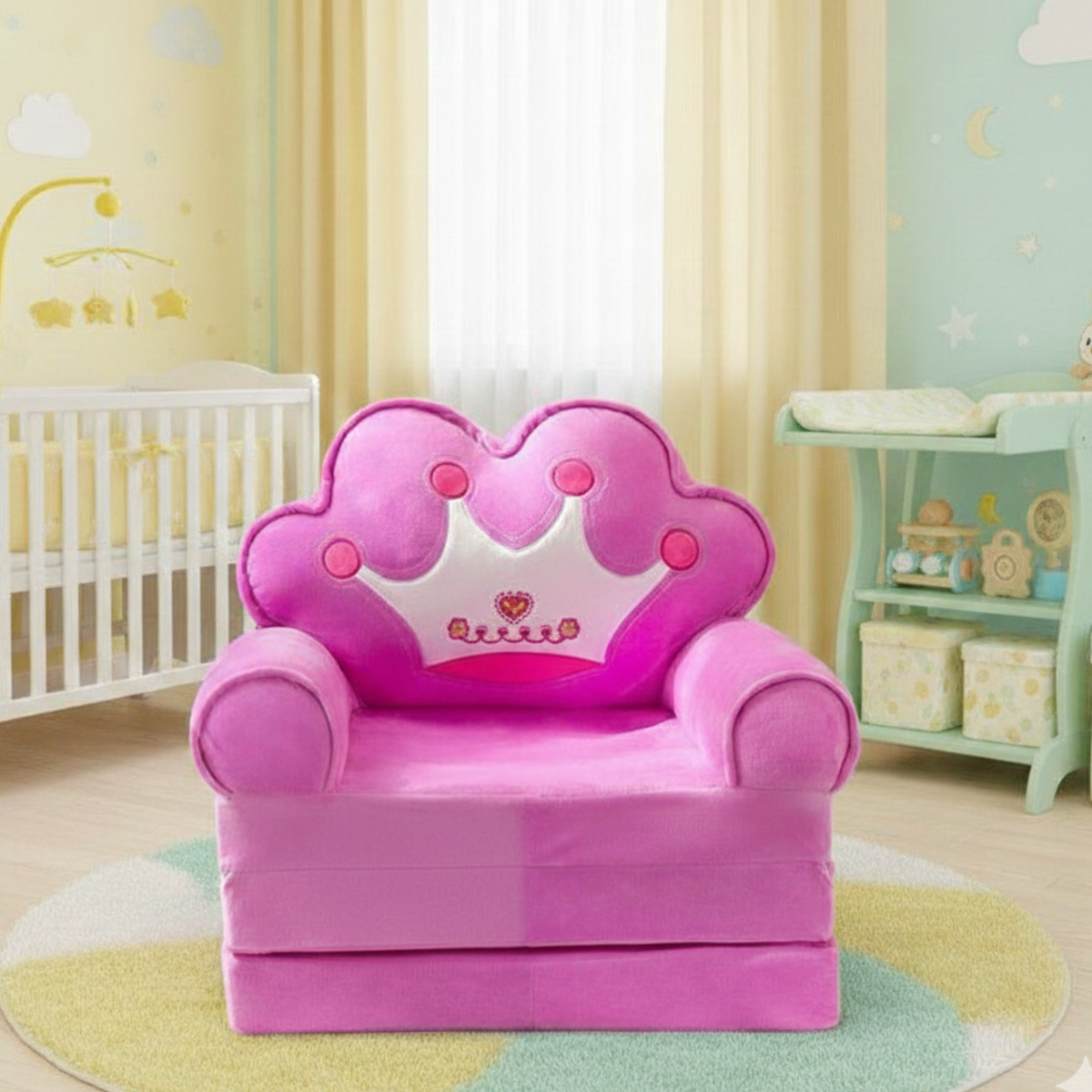 Princess Crown Kids Sofa Chair – Premium Soft Plush Baby Sofa for Toddlers & Kids (Pink)