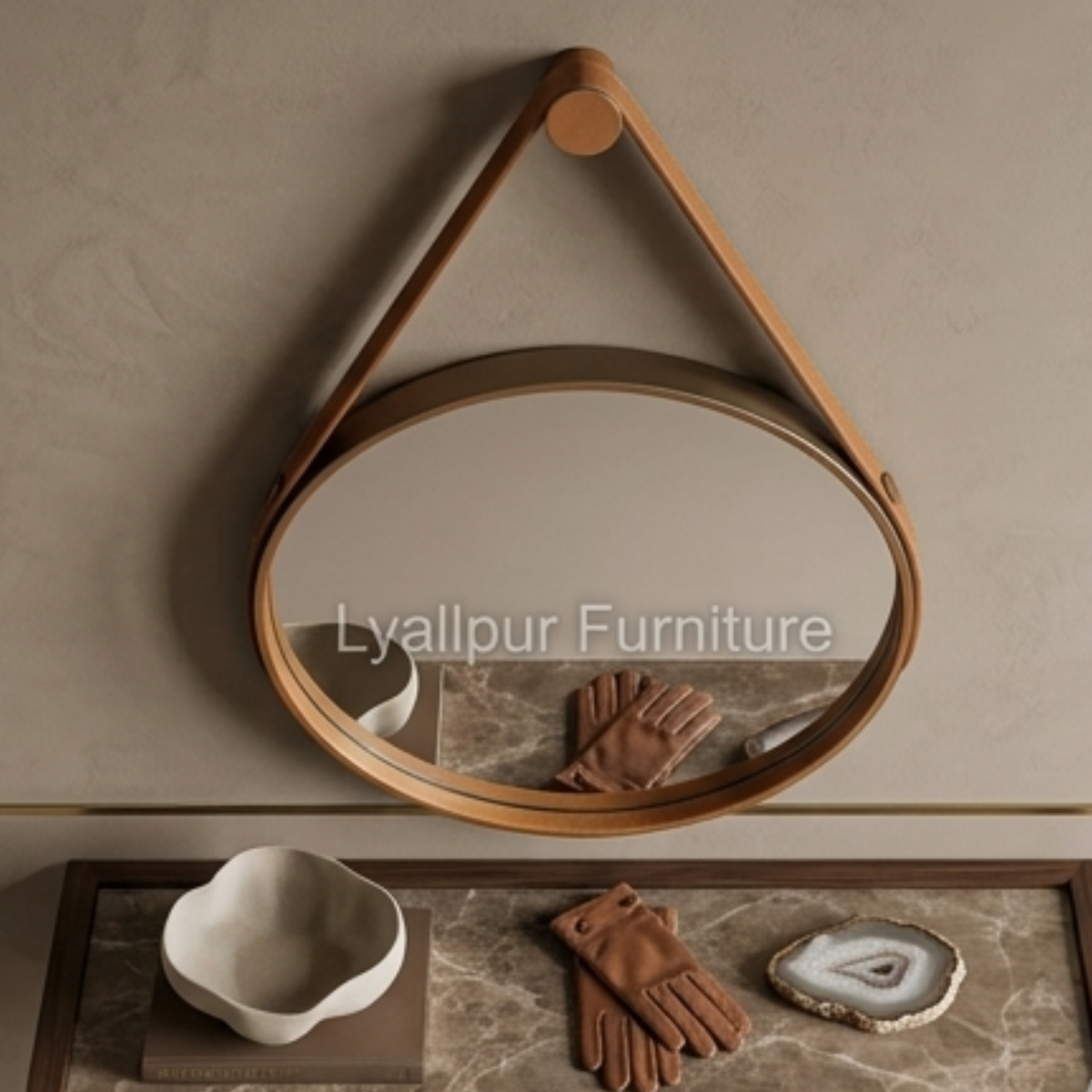 Round Leather Strap Wall Mirror
