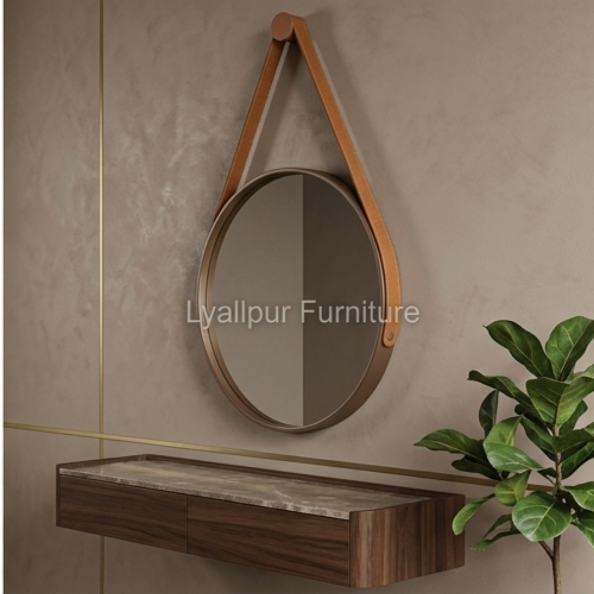 Round Leather Strap Wall Mirror