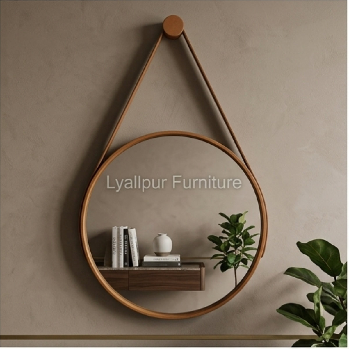Round Leather Strap Wall Mirror