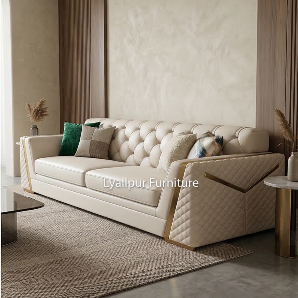 Royal Quilted Cream Sofa