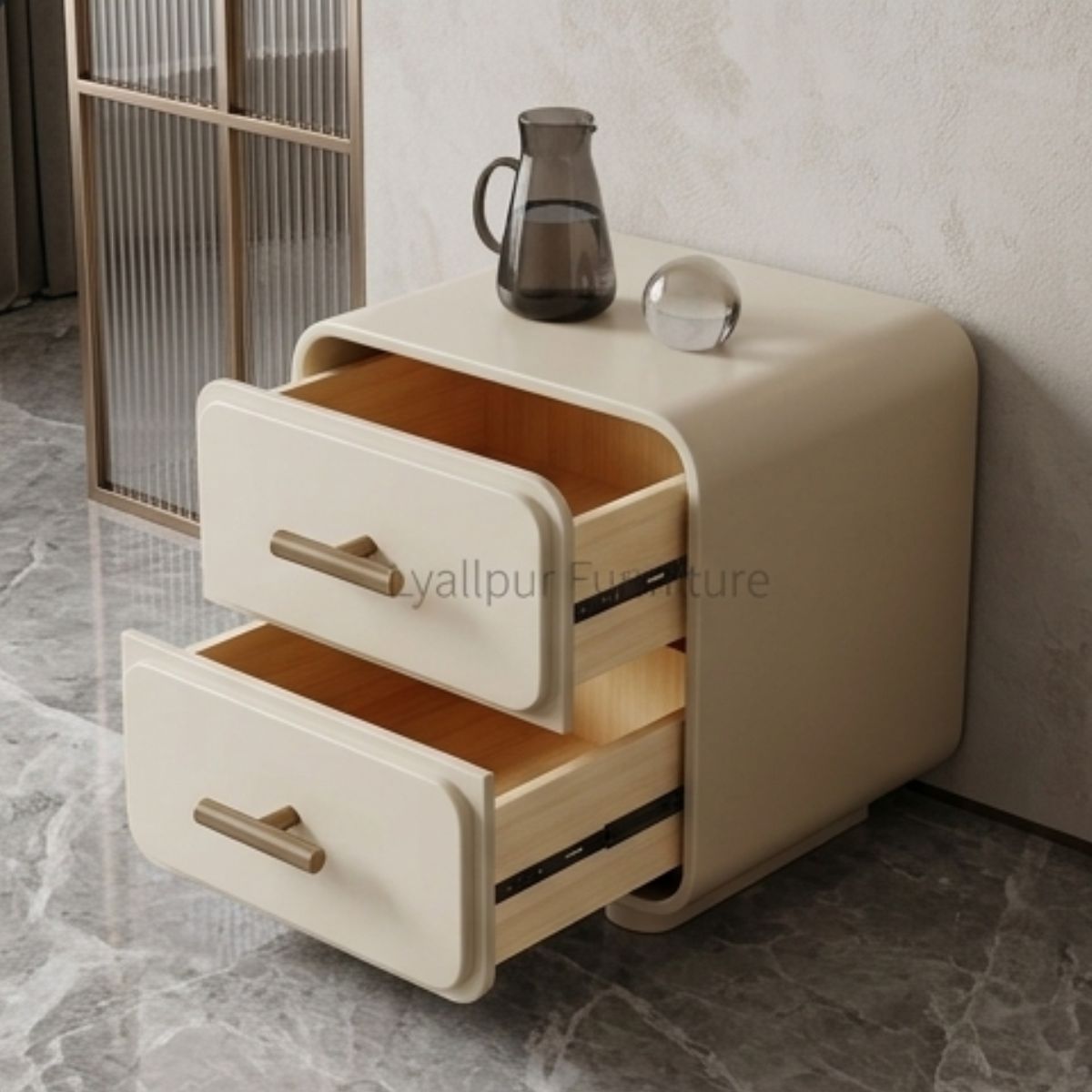 Sloane Curved Ivory Bedside Table
