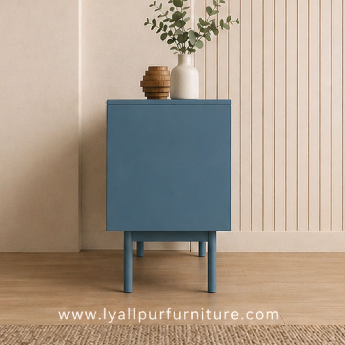 Modern Blue Cane Sideboard Console Cabinet