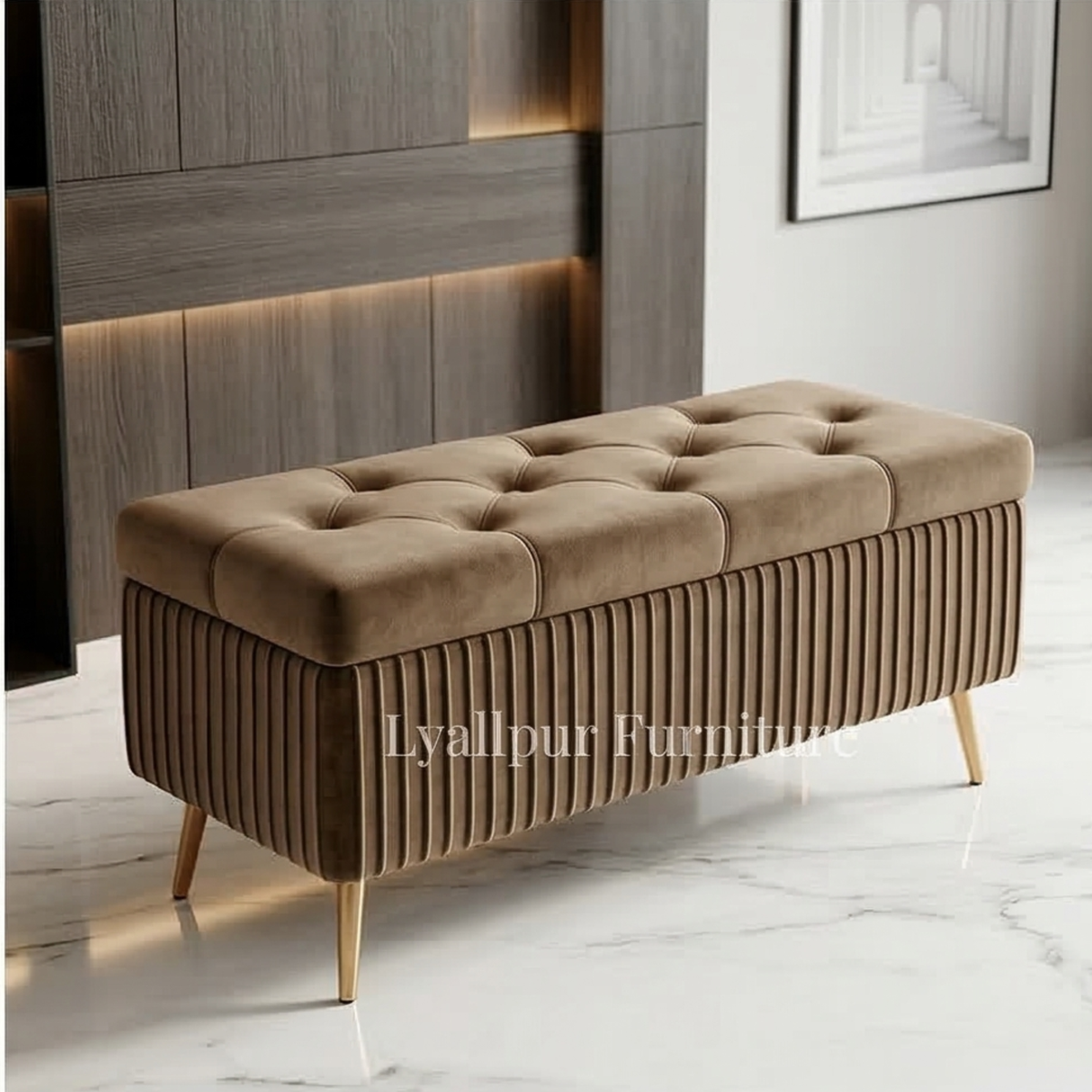 Velvet Tufted Ottoman Bench