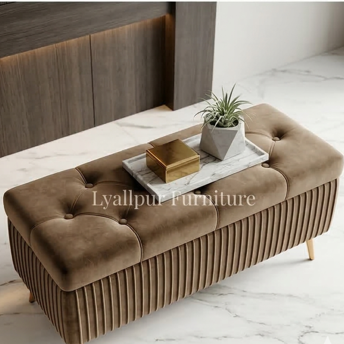 Velvet Tufted Ottoman Bench