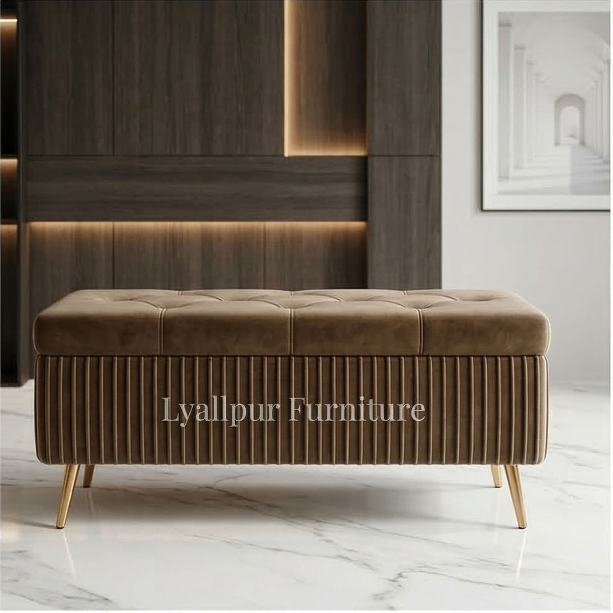 Velvet Tufted Ottoman Bench