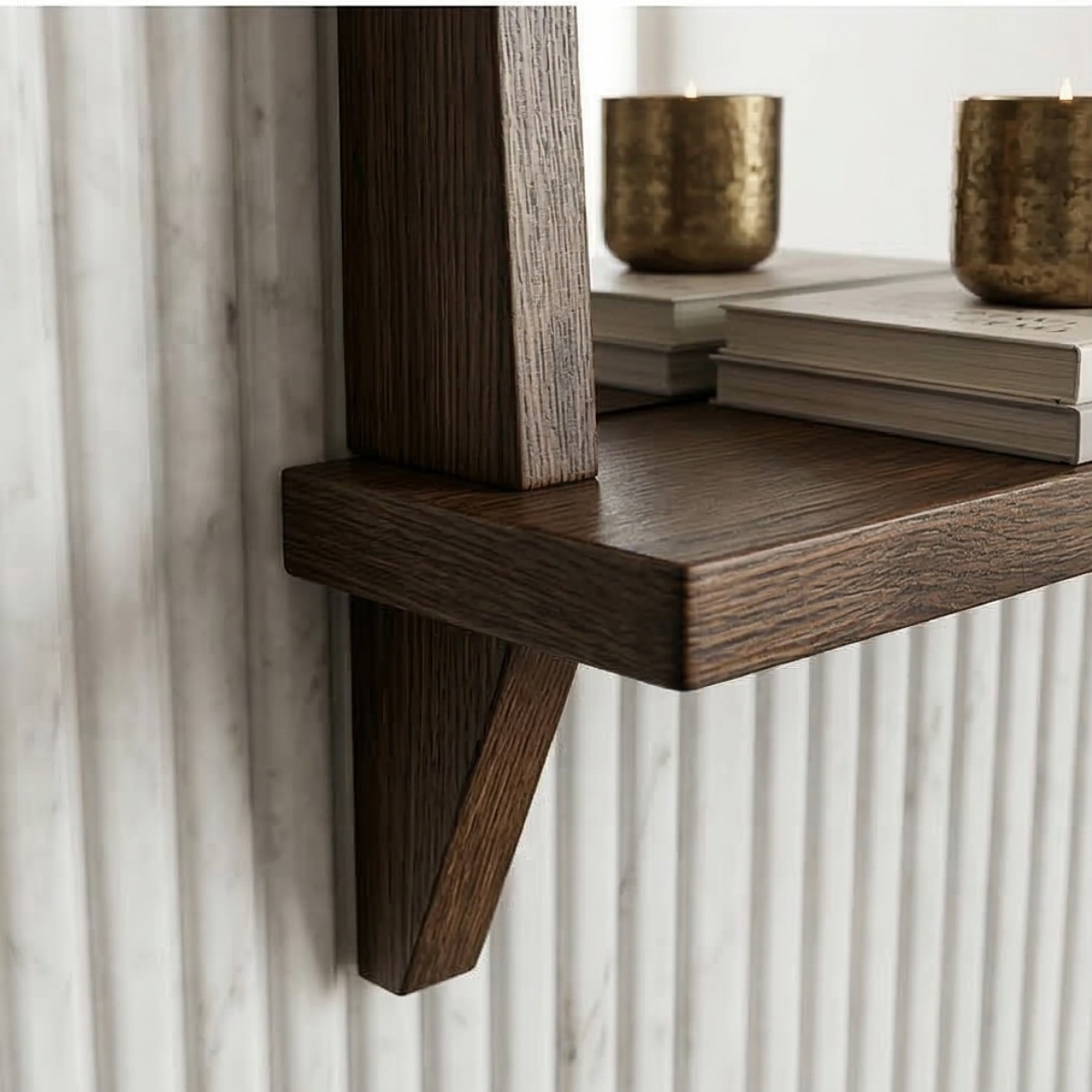 Walnut Arch Mirror with Floating Shelf
