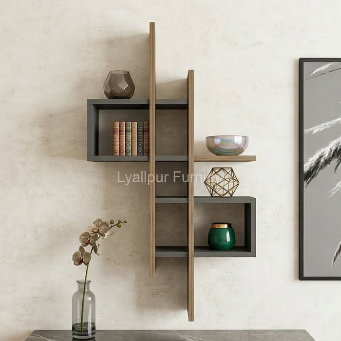 Walnut & Charcoal Geometric Shelf