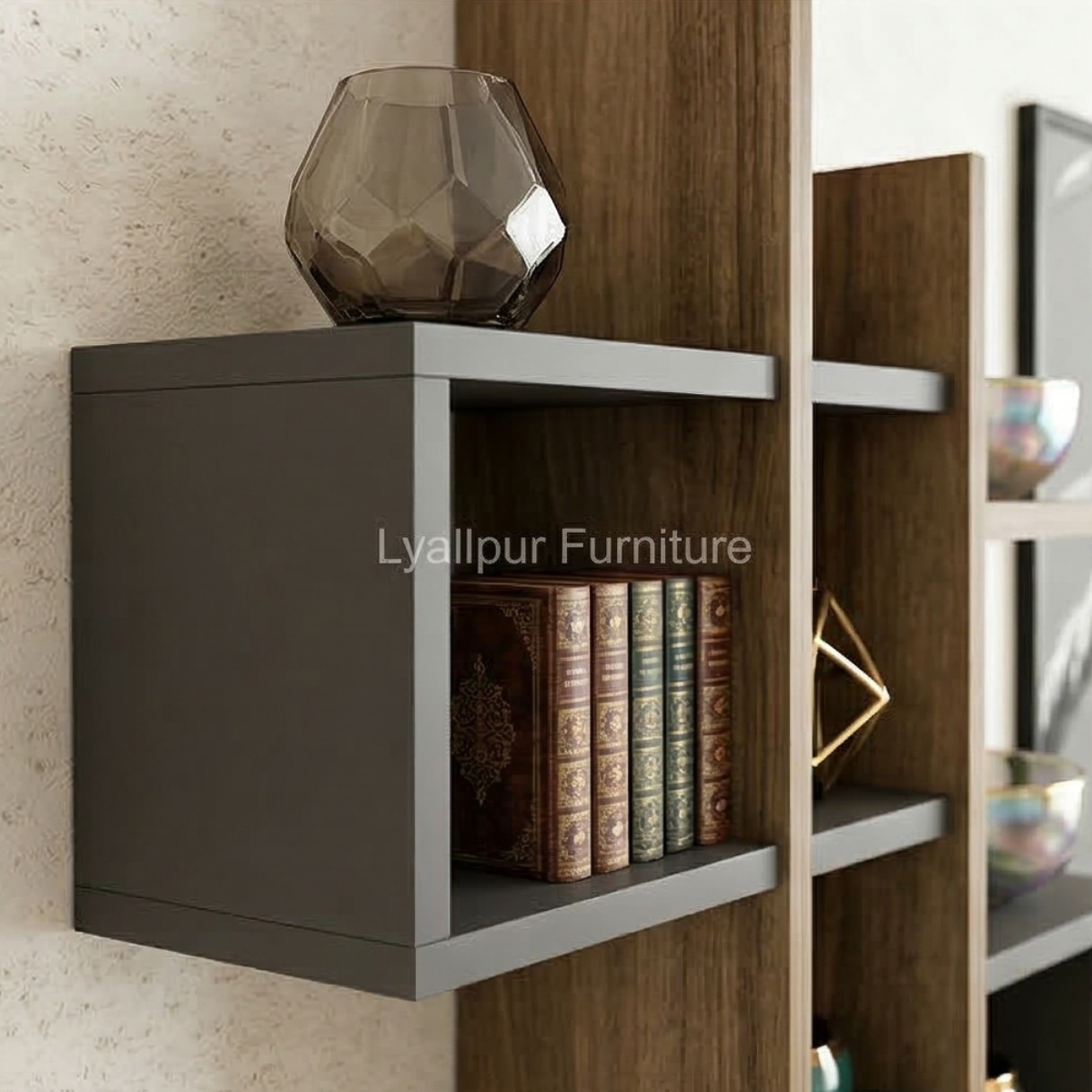 Walnut & Charcoal Geometric Shelf