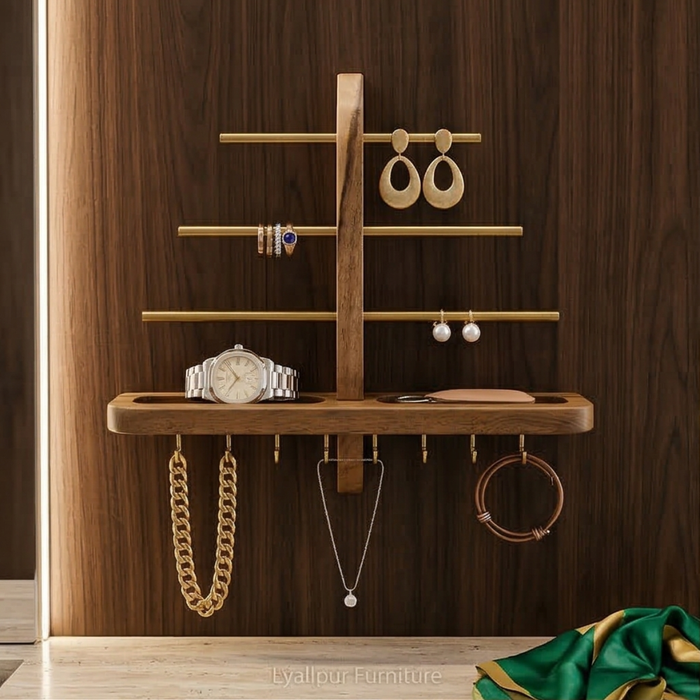 Walnut & Gold Jewelry Organizer
