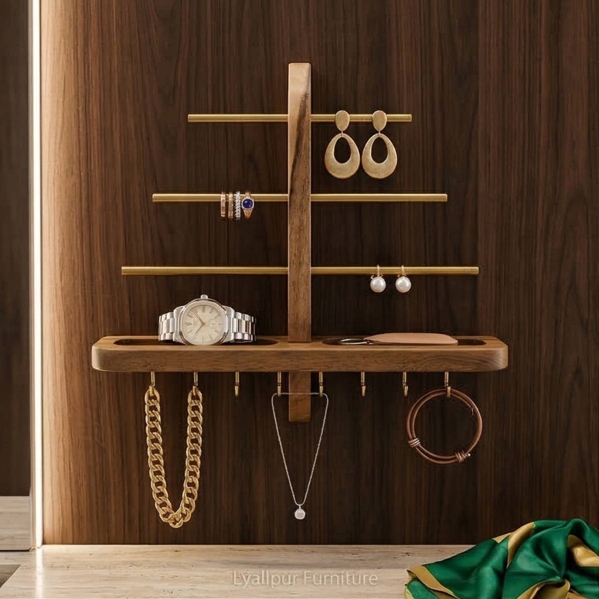 Walnut & Gold Jewelry Organizer