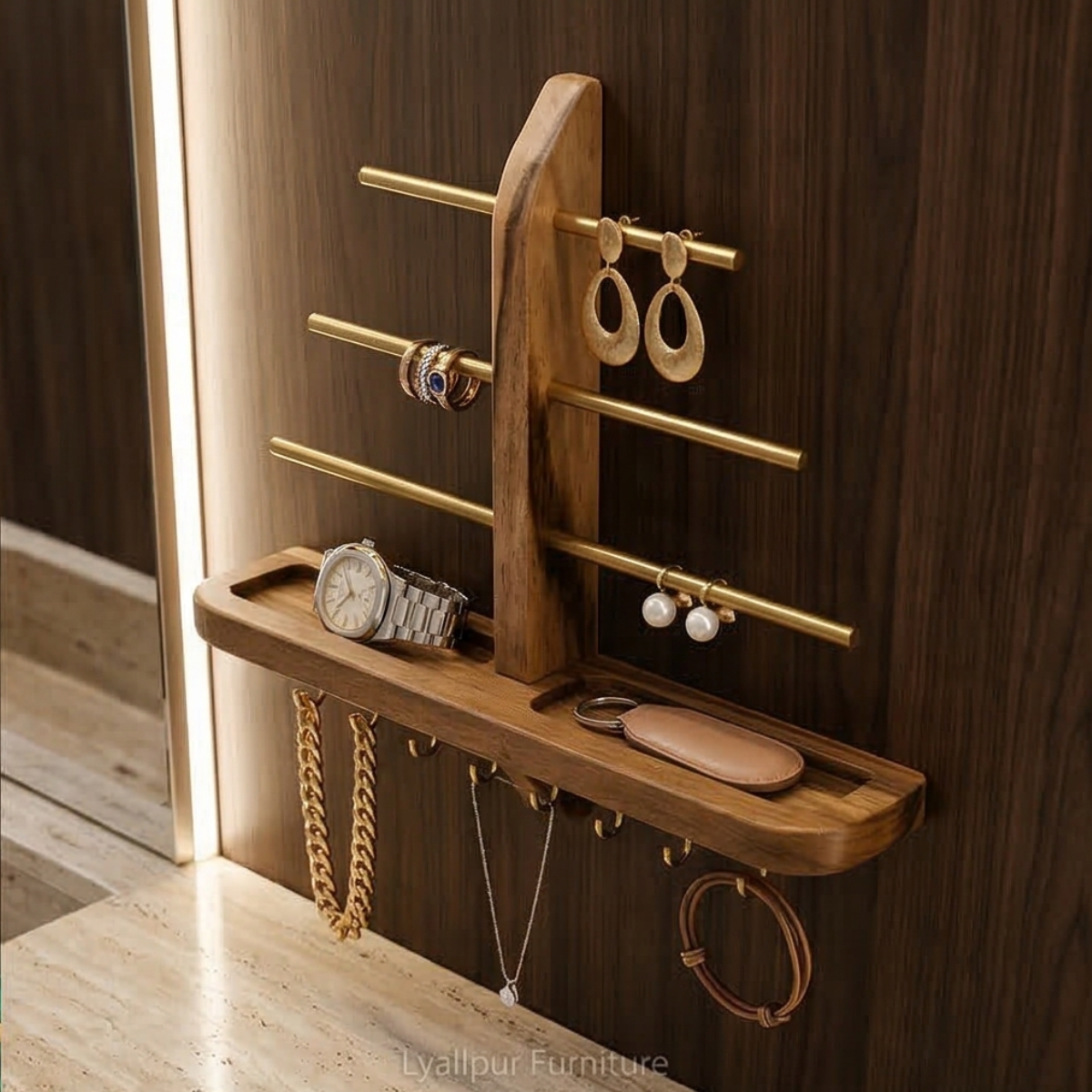Walnut & Gold Jewelry Organizer