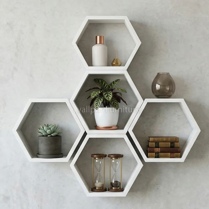 White Hexagon Honeycomb Shelves