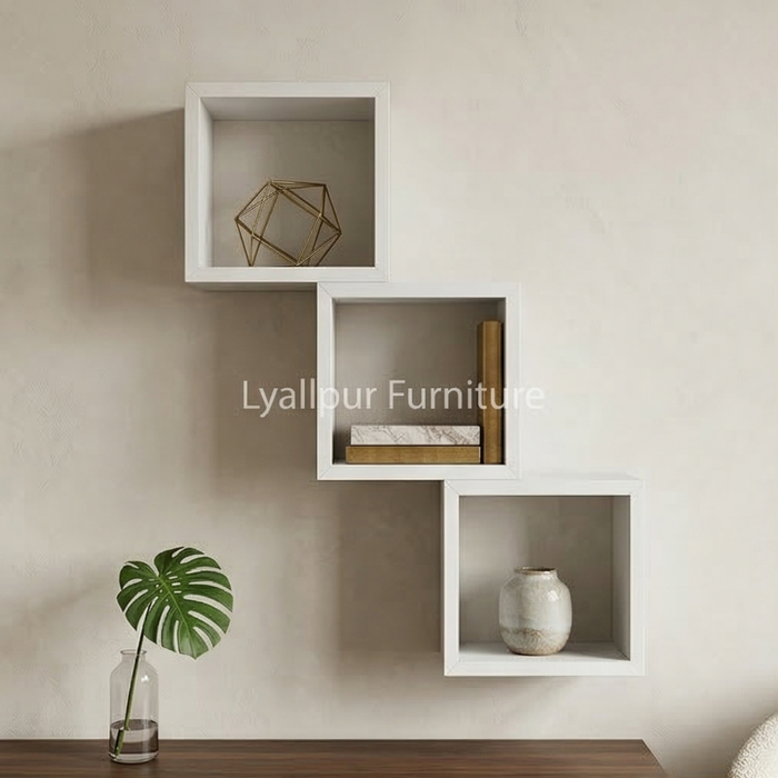 White Triple Cube Wall Shelf