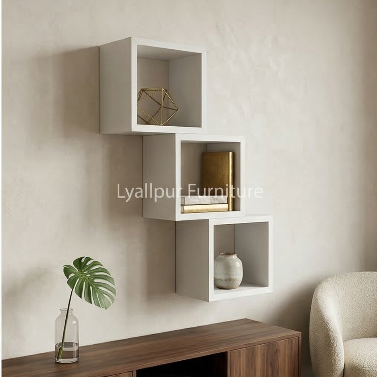 White Triple Cube Wall Shelf