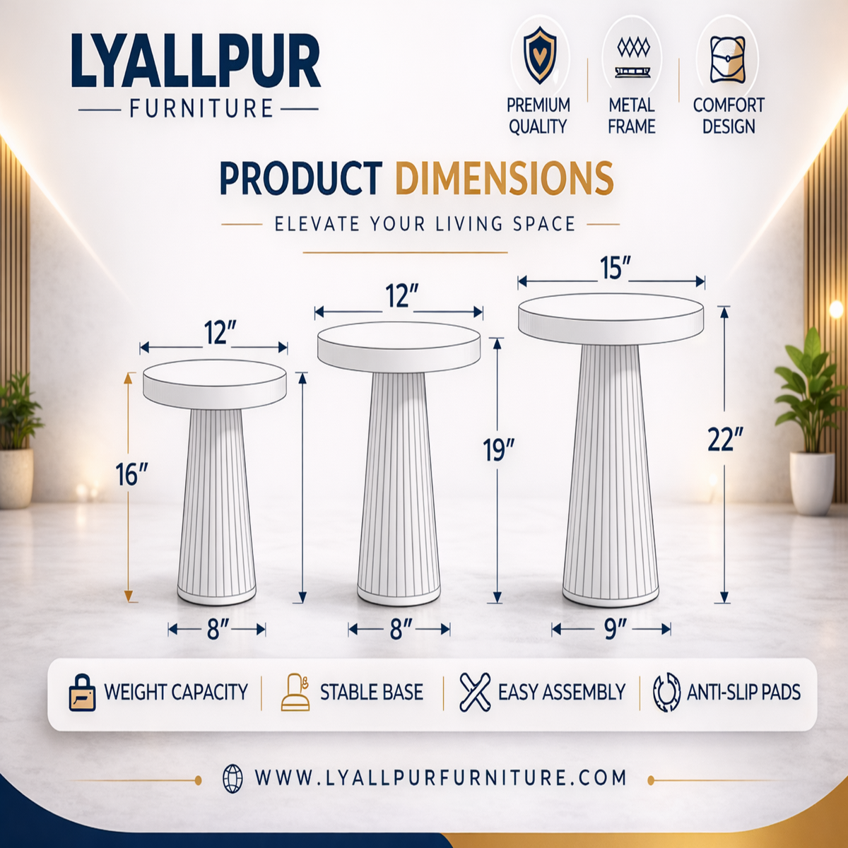 Fluted Round Table Set (3pcs)
